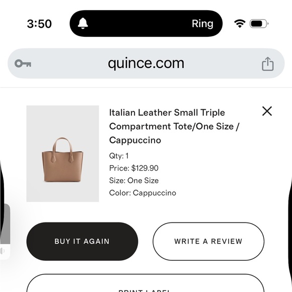 Quince Italian Leather Small Triple Compartment Tote / Cappuccino - Picture 10 of 13